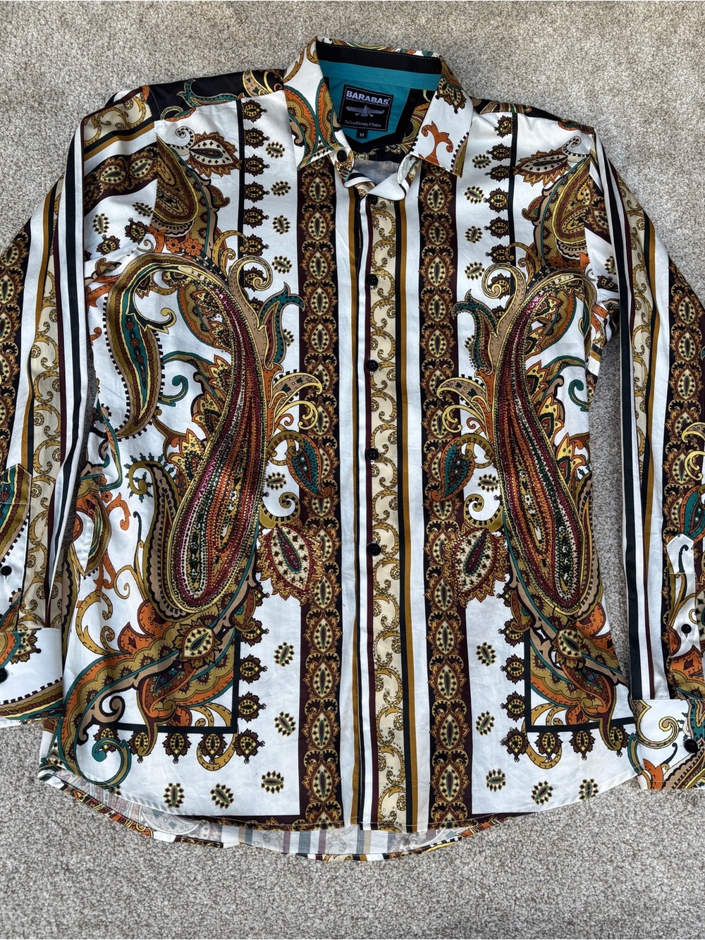 Barabas Rhinestone Colorful Geometric Western Shirt Men's Size Medium